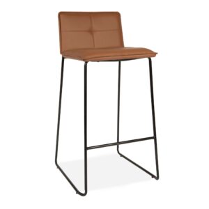 X2 Brown Pu-Leather Barstools With Skid Legs