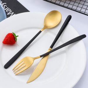Gold Cutlery Set With Black-Detail Handles