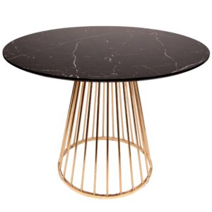 Mmilo Liverpool Marble Dining Table With Gold Chrome Legs, Black, 120 Cm