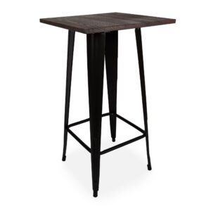 Retro Tolix-Style Metal Bar Table With Wooden Top, Black