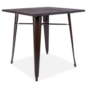 Retro Tolix-Style Metal Table With Wooden Top, Brown