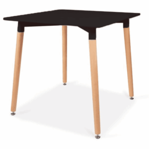 Square Dining Table, 80 Cm (4-Seater), Black, With Wooden Legs