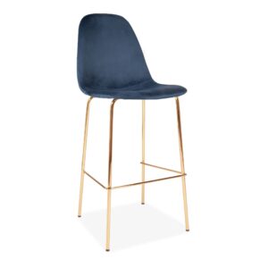 X2 Eiffel Deep Blue Velvet Barstools, Gold Legs