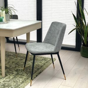 X2 Grey Messi Dining Chairs – Black Legs With Gold Detail