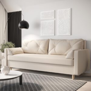 Astra 3 Seater Cream Fabric Sofa Bed