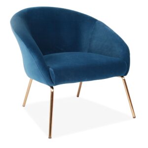 Blue Velvet One-Seater Sofa With Gold Legs
