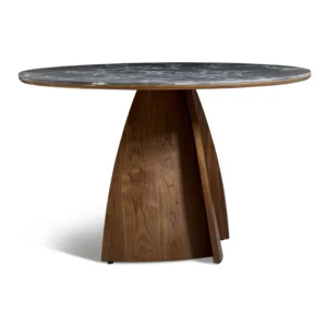 Lina Black Marble - Effect Top & Wooden Base Round Dining Table