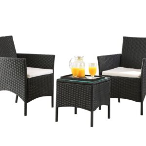 Mmilo 3 Pc Black Rattan Garden Furniture Set