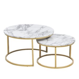 Mmilo Art Deco Marble Mdf Nesting Coffee Table - White
