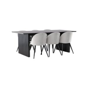 Vail Black Mdf Dining Table , 6 Velvet Dining Chairs, Light Grey