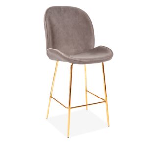 X2 Grey Journey Velvet Barstool, With Gold Legs 65Cm
