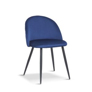 X2 New Rosemary Blue Dining Chair, Velvet Upholstered With Black Leg