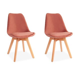 X2 Pink Velvet Tulip Dining Chair Chairs, With Beech Legs